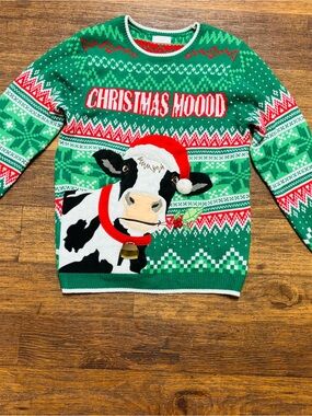Christmas MooD Cow Ugly Christmas Sweater - Green Red White